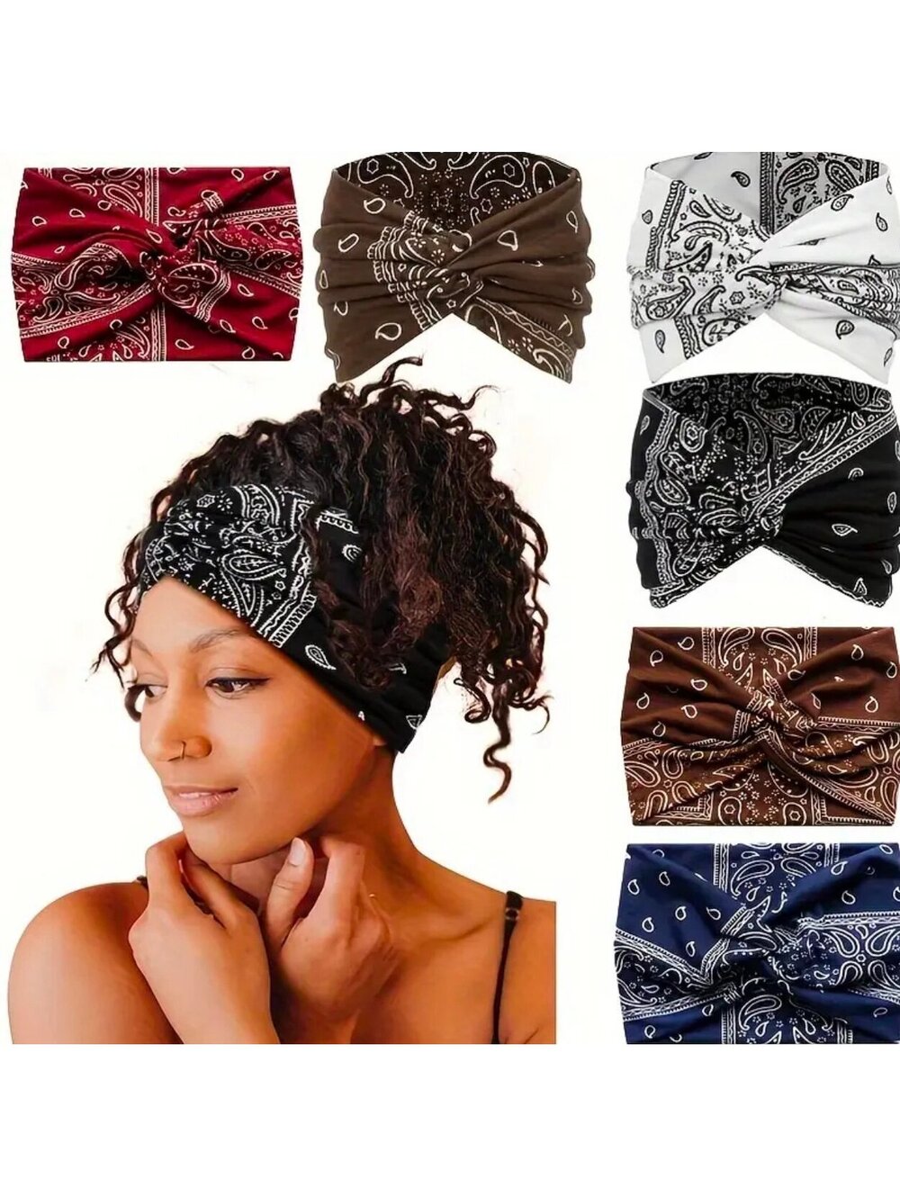 New - Thick Boho Chic Headband - Paisley Print Navy Blue